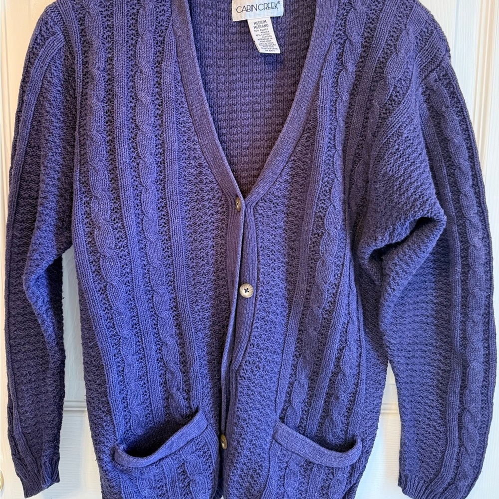 Cabin Creek Blue Button Up Cable Knit Cardigan Size M